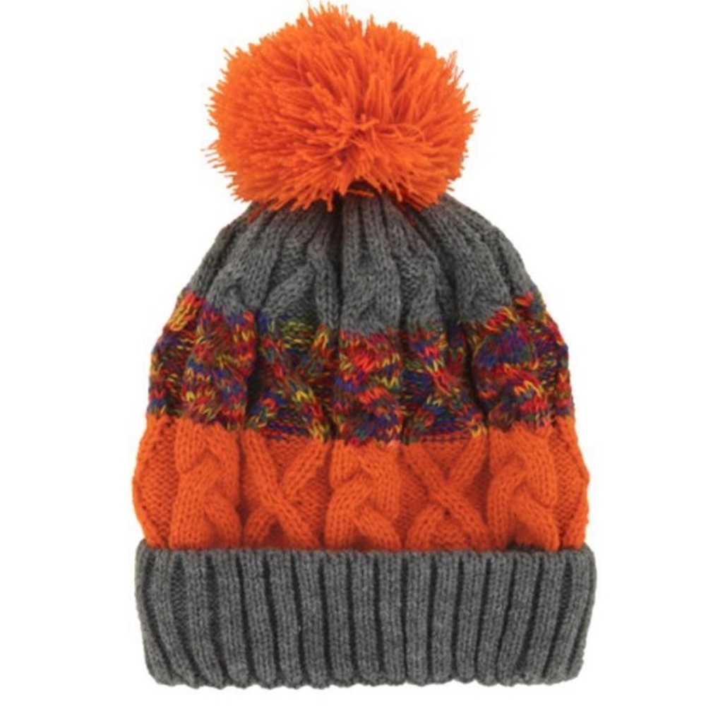 Britt’s Knits Kid’s Orange & Gray lined hat EUC